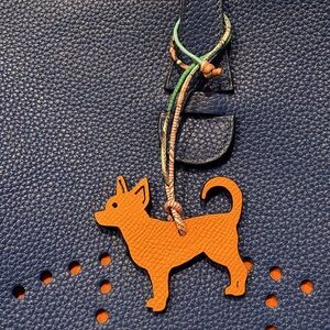 Hermes Etoupe Orange Dog Chihuahua Petit H Bag Charm PM